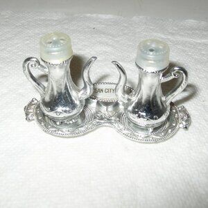 Vintage Silver Teapot Salt Pepper Shakers w/Tray Ocean City MD Japan NEW J